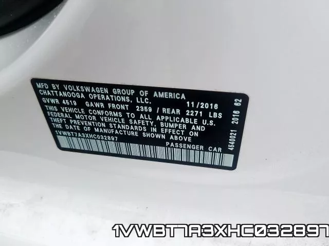 1VWBT7A3XHC032897 фото 2