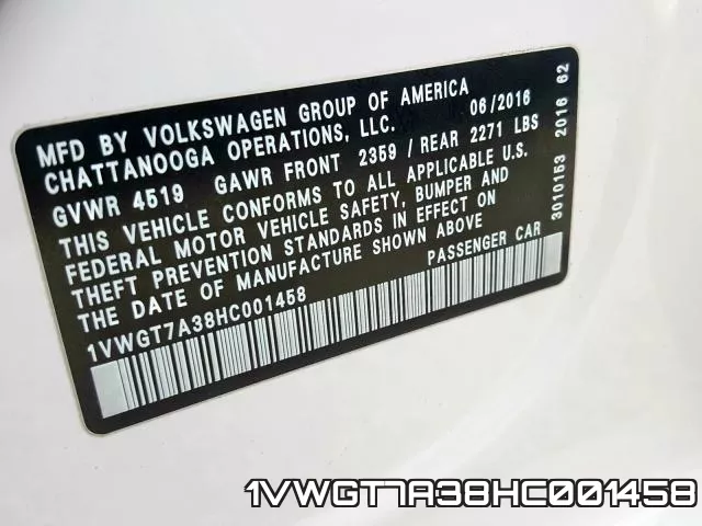 1VWGT7A38HC001458 фото 2