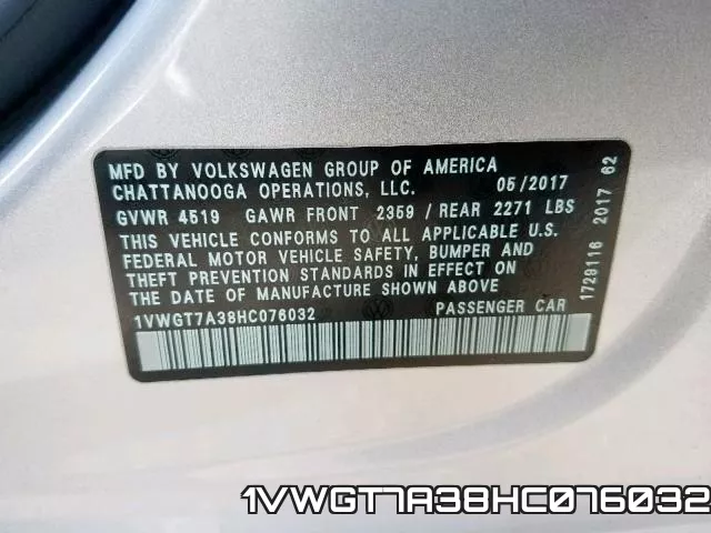 1VWGT7A38HC076032 фото 2