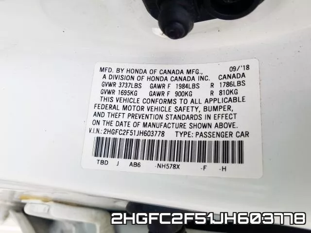 2HGFC2F51JH603778 фото 2