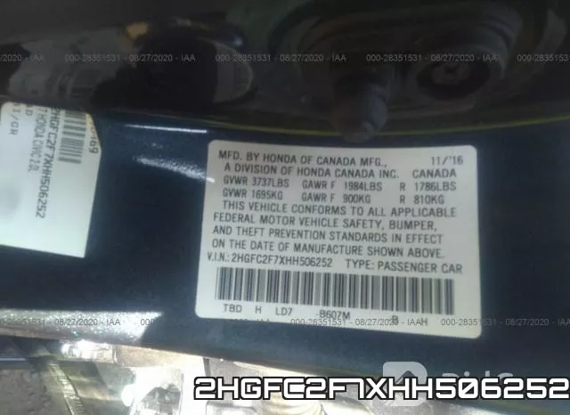 2HGFC2F7XHH506252 фото 10