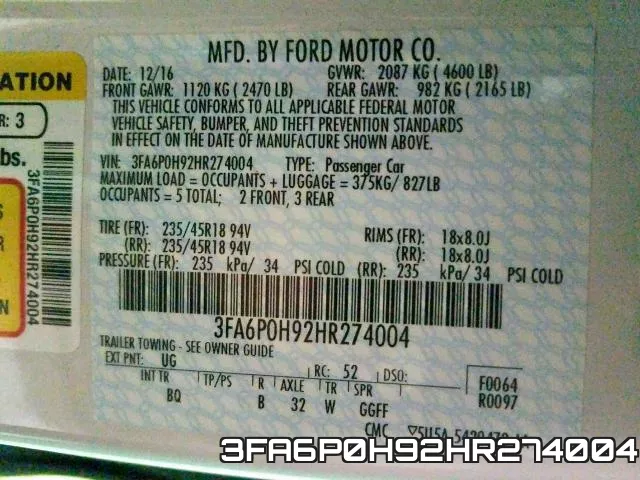 3FA6P0H92HR274004 фото 2