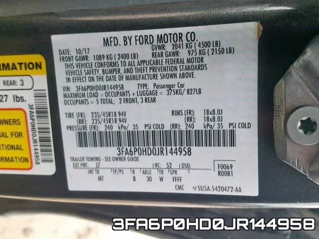 3FA6P0HD0JR144958 фото 2