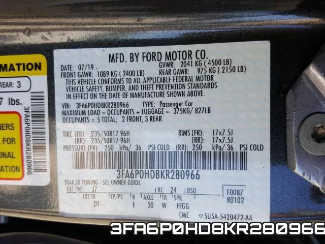 3FA6P0HD8KR280966 фото 2