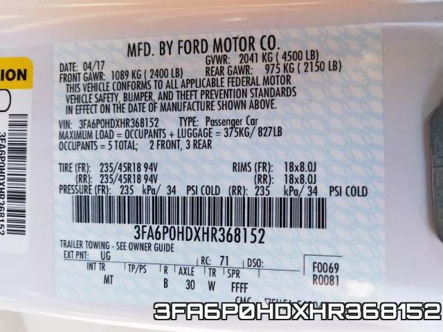 3FA6P0HDXHR368152 фото 2
