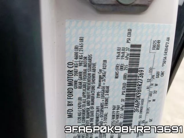 3FA6P0K98HR273691 фото 2