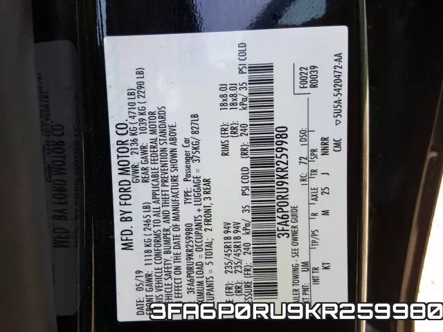3FA6P0RU9KR259980 фото 2