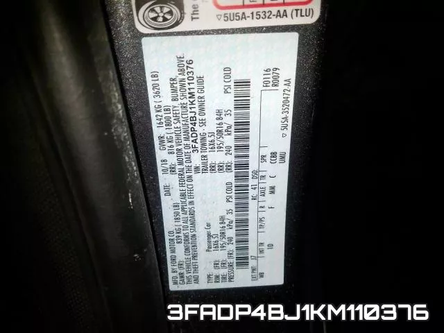 3FADP4BJ1KM110376 фото 2