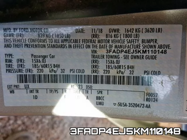 3FADP4EJ5KM110148 фото 2