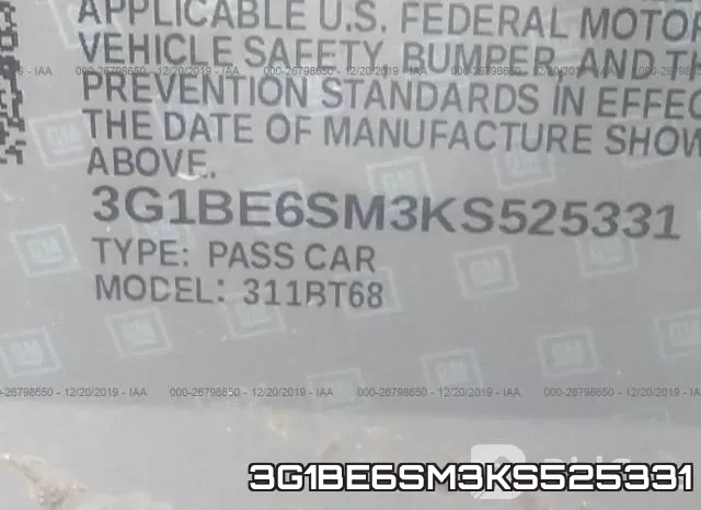 3G1BE6SM3KS525331 фото 10