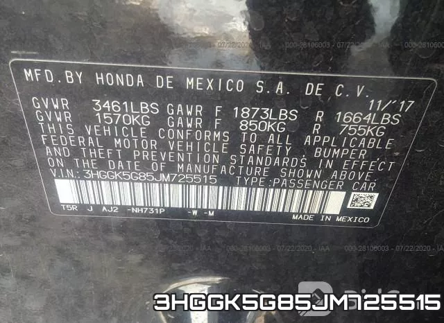 3HGGK5G85JM725515 фото 10