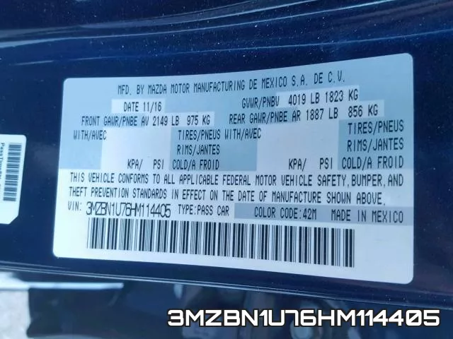 3MZBN1U76HM114405 фото 2