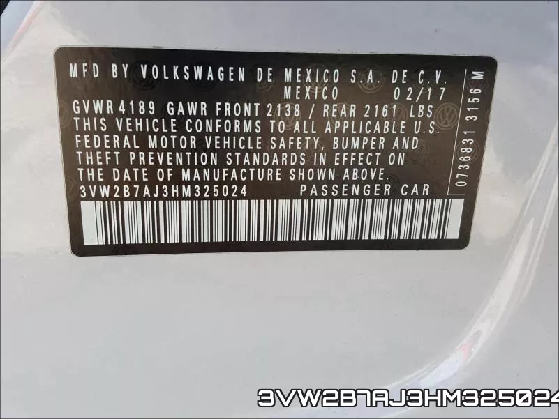 3VW2B7AJ3HM325024 фото 2