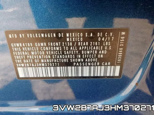 3VW2B7AJ3HM370271 фото 2