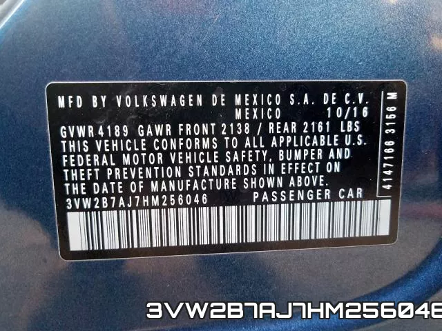 3VW2B7AJ7HM256046 фото 2