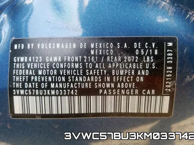 3VWC57BU3KM033742 фото 2