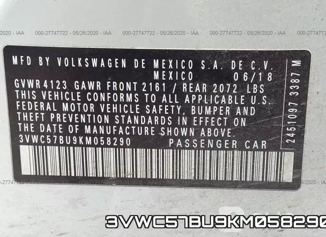 3VWC57BU9KM058290 фото 10