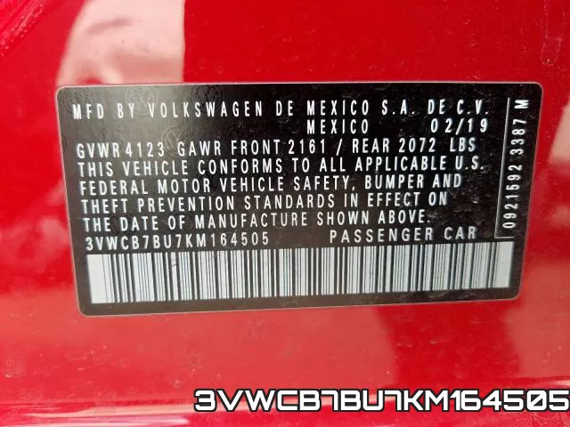 3VWCB7BU7KM164505 фото 2