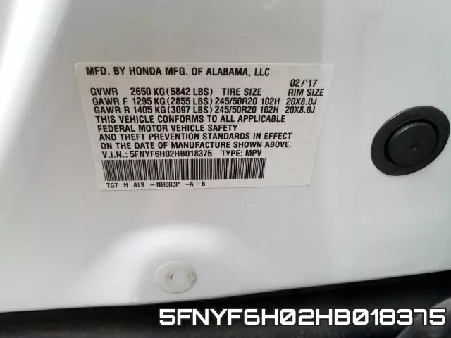 5FNYF6H02HB018375 фото 2