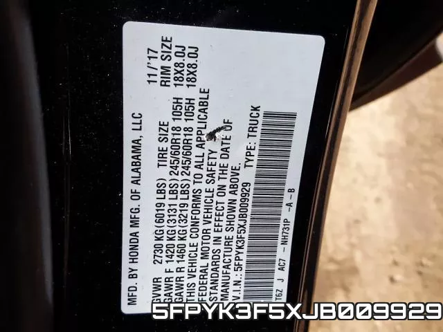 5FPYK3F5XJB009929 фото 2