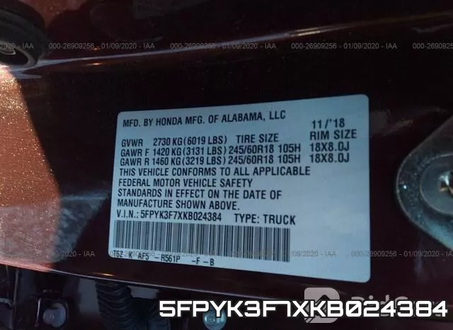 5FPYK3F7XKB024384 фото 10