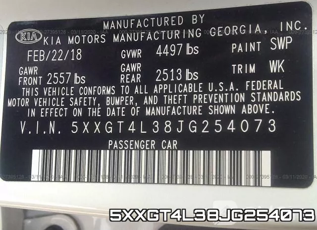 5XXGT4L38JG254073 фото 10