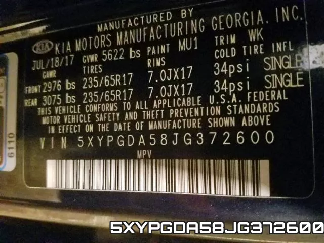 5XYPGDA58JG372600 фото 2