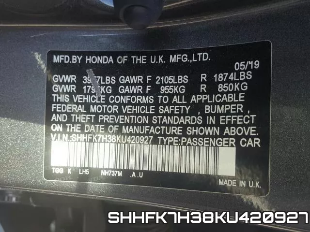 SHHFK7H38KU420927 фото 2