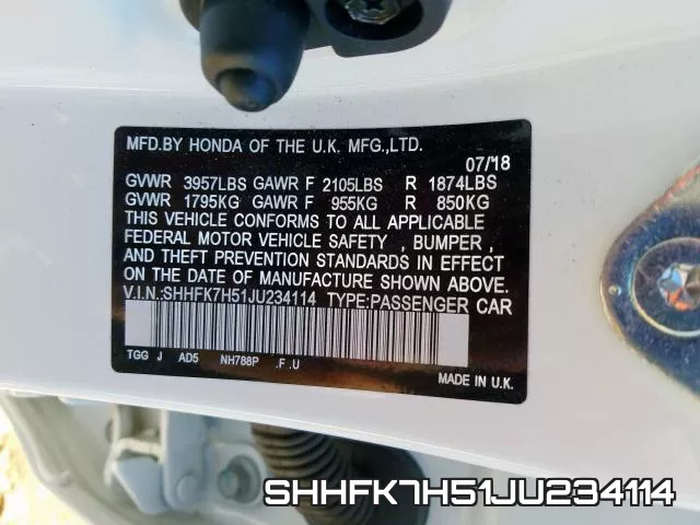 SHHFK7H51JU234114 фото 2