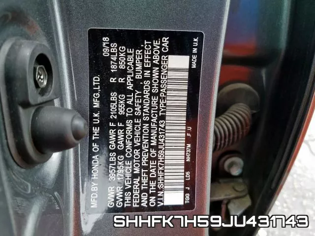 SHHFK7H59JU431743 фото 2