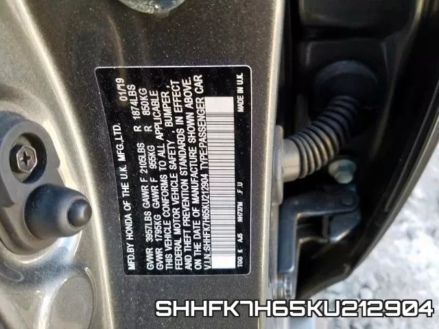 SHHFK7H65KU212904 фото 2