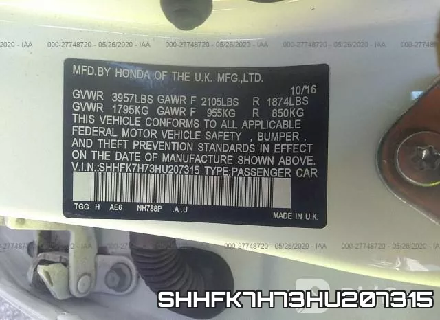 SHHFK7H73HU207315 фото 10