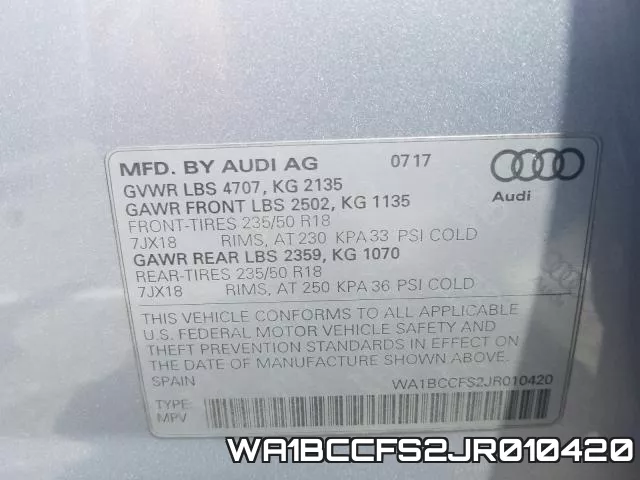 WA1BCCFS2JR010420 фото 2