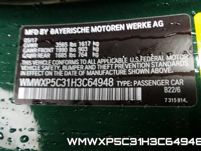 WMWXP5C31H3C64948 фото 2