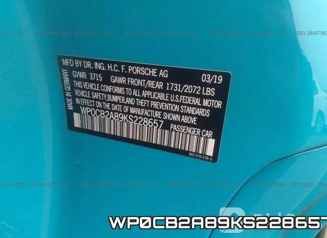 WP0CB2A89KS228657 фото 10