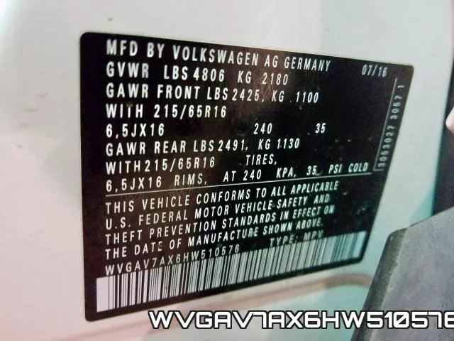 WVGAV7AX6HW510576 фото 2