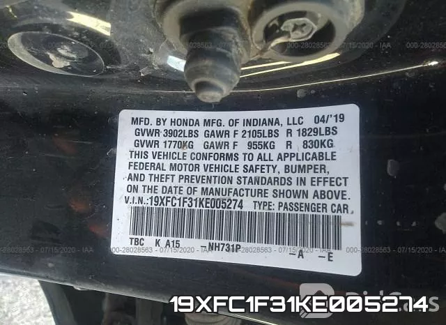 19XFC1F31KE005274 фото 10