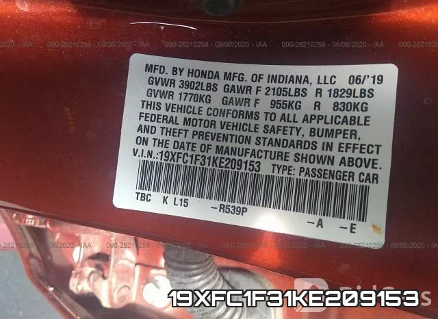 19XFC1F31KE209153 фото 10