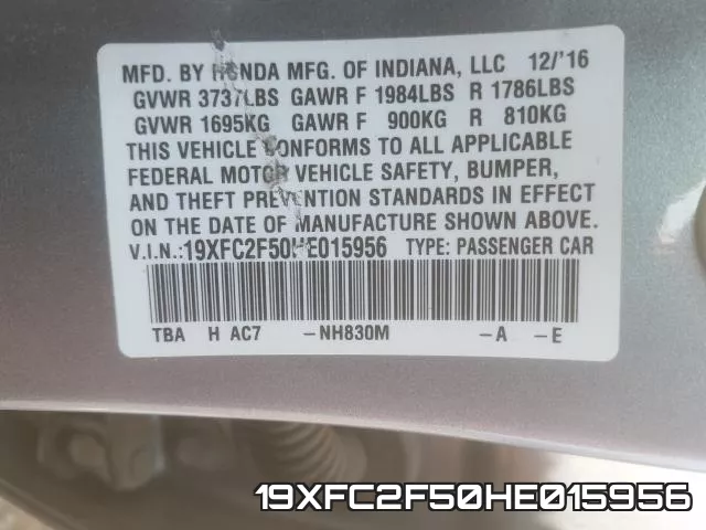 19XFC2F50HE015956 фото 2