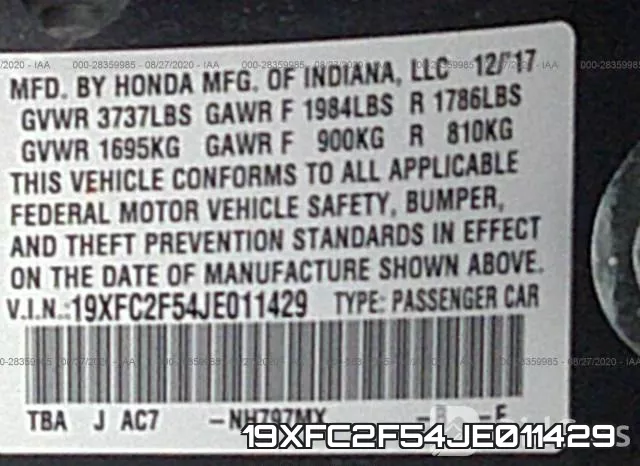 19XFC2F54JE011429 фото 10