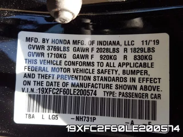 19XFC2F60LE200574 фото 2