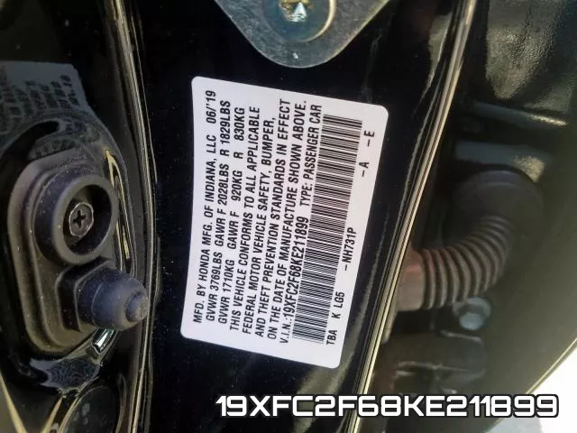 19XFC2F68KE211899 фото 2