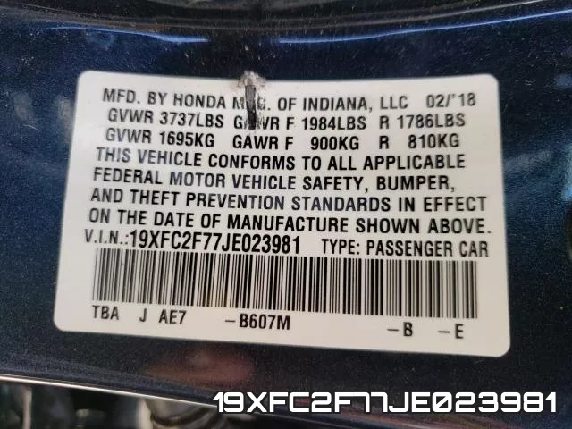 19XFC2F77JE023981 фото 2