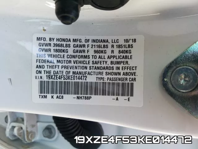 19XZE4F53KE014472 фото 2