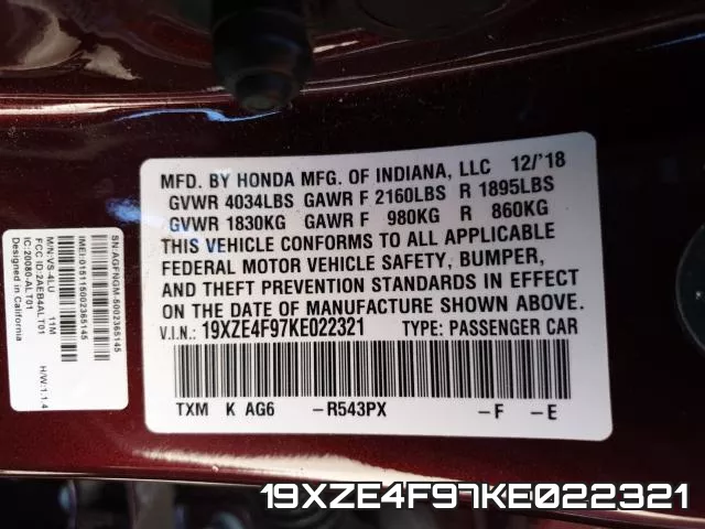 19XZE4F97KE022321 фото 2