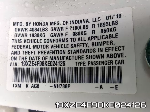 19XZE4F98KE024126 фото 2