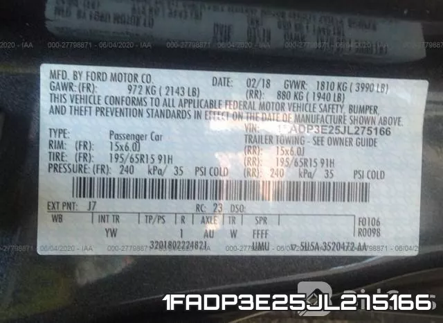 1FADP3E25JL275166 фото 10