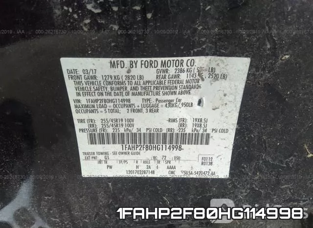 1FAHP2F80HG114998 фото 9