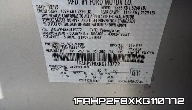 1FAHP2F8XKG110772 фото 2