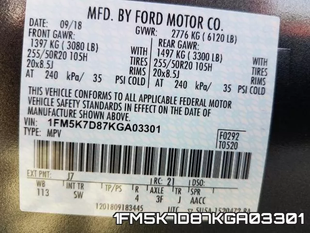 1FM5K7D87KGA03301 фото 2